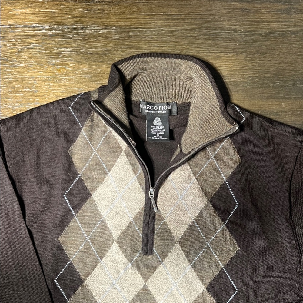 Marco Fiori 3/4 Zip-Up Argyle Sweater
